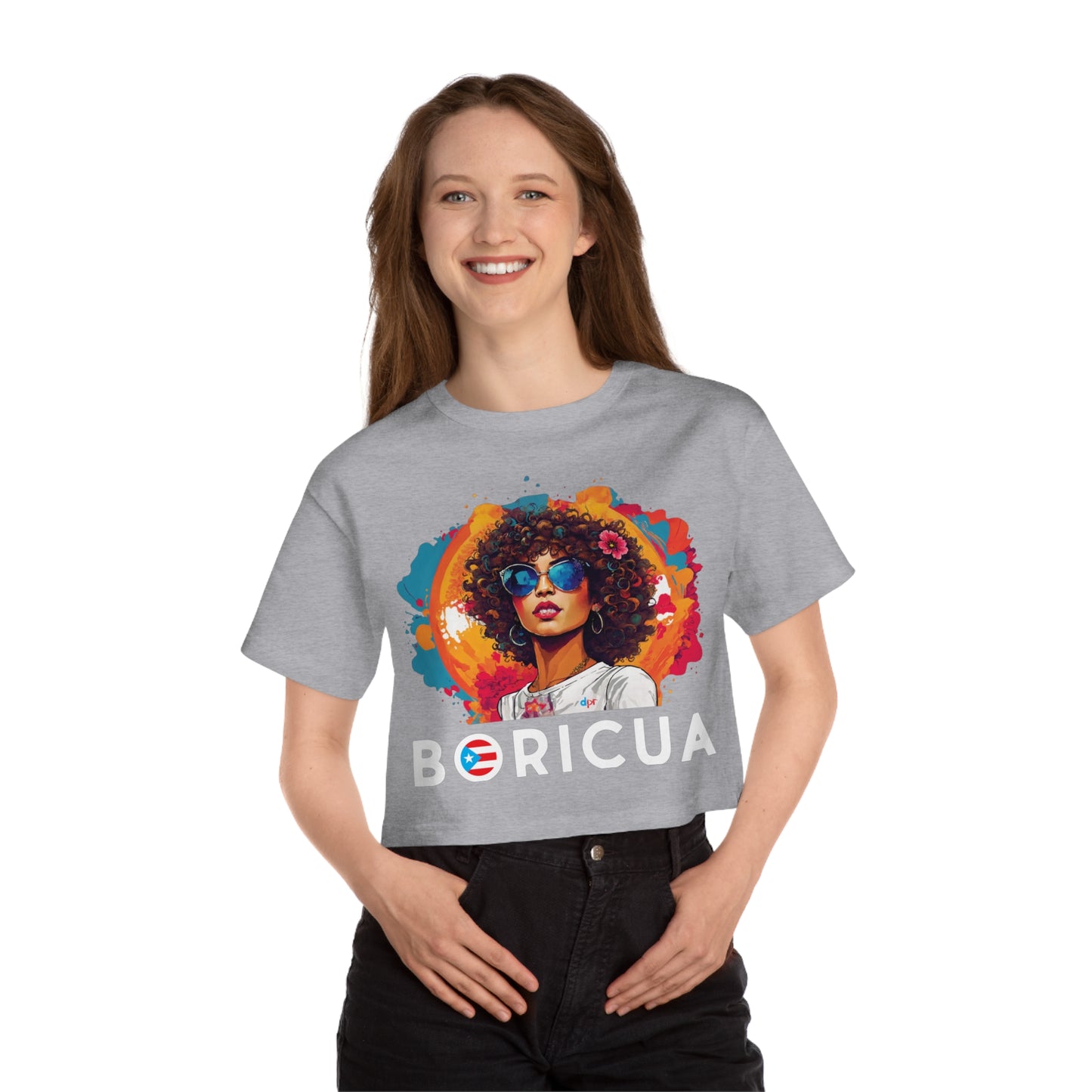Boricua Girl Black Women's Flowy Cropped Tee