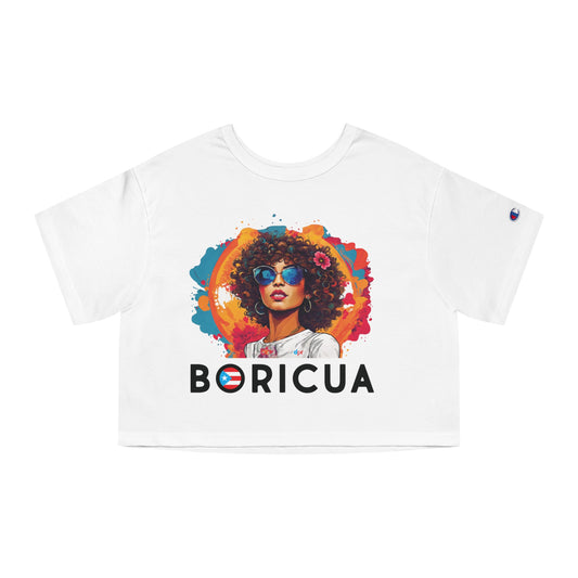 Boricua Girl Black Women's Flowy Cropped Tee