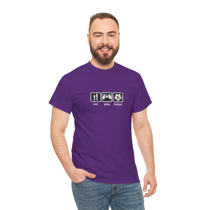 Eat Play Fútbol Graphic Tee | Puerto Rican Flag Soccer Shirt | Unisex Heavy Cotton T-Shirt