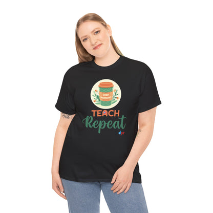 Coffee Teach Repeat - Back to School Boricua Teacher Heavy Cotton Tee