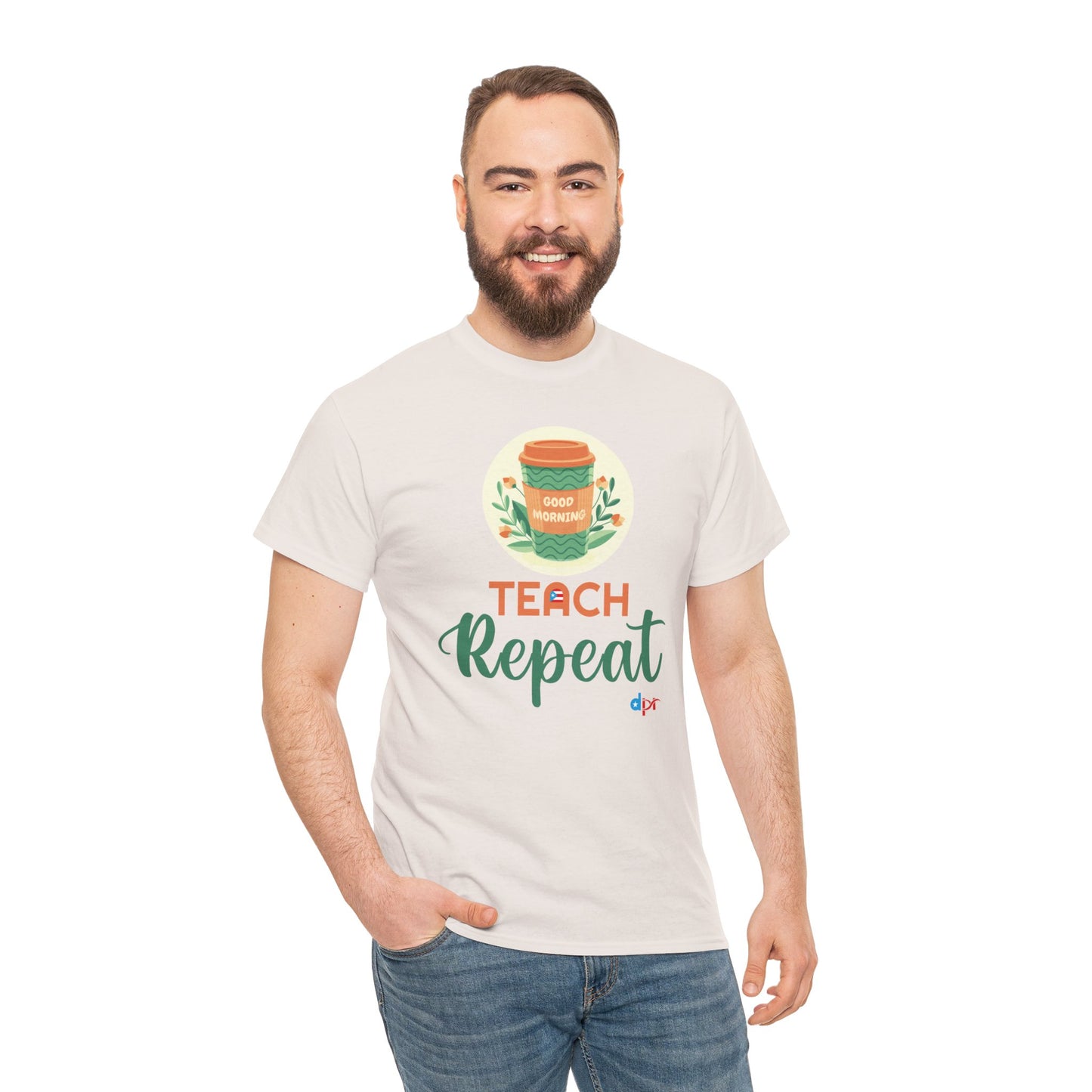 Coffee Teach Repeat - Back to School Boricua Teacher Heavy Cotton Tee