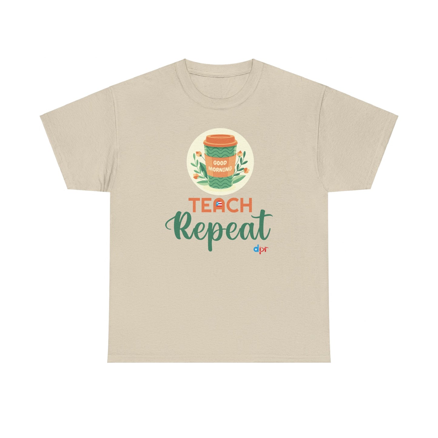 Coffee Teach Repeat - Back to School Boricua Teacher Heavy Cotton Tee