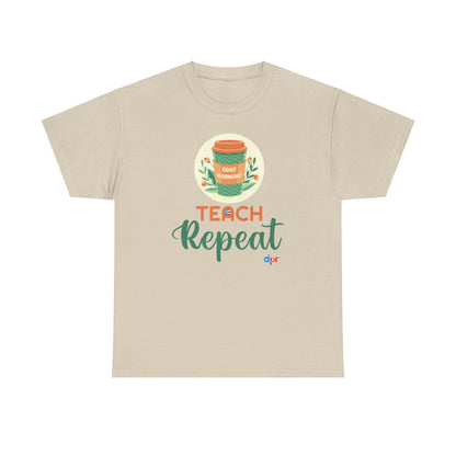 Coffee Teach Repeat - Back to School Boricua Teacher Heavy Cotton Tee