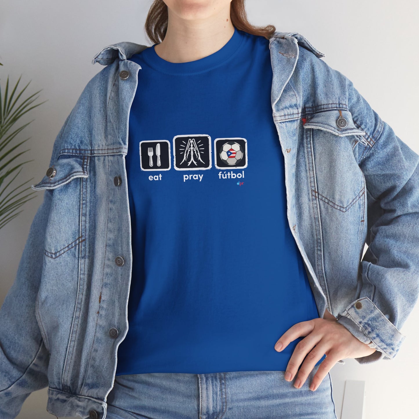 Eat Play Fútbol Graphic Tee | Puerto Rican Flag Soccer Shirt | Unisex Heavy Cotton T-Shirt