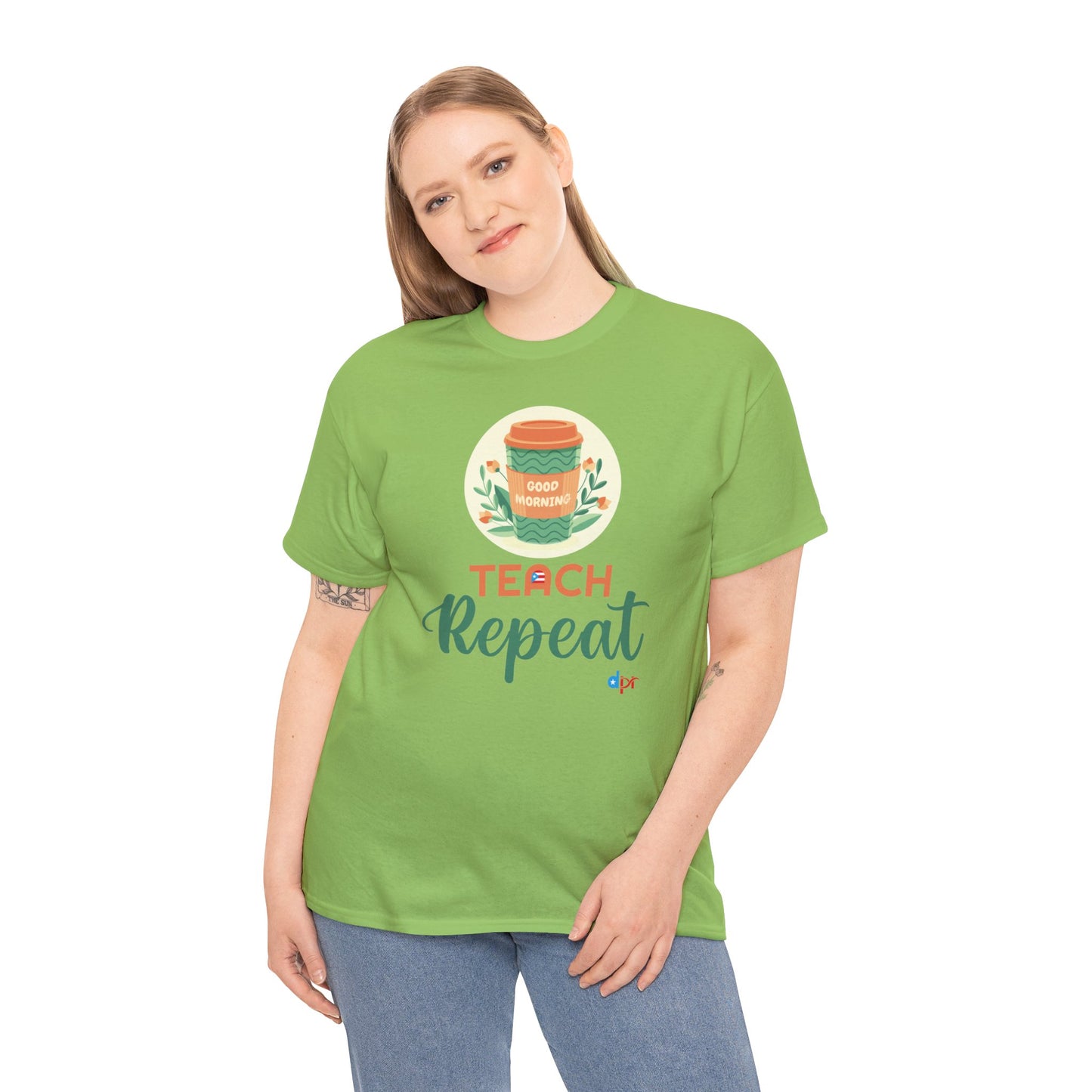 Coffee Teach Repeat - Back to School Boricua Teacher Heavy Cotton Tee