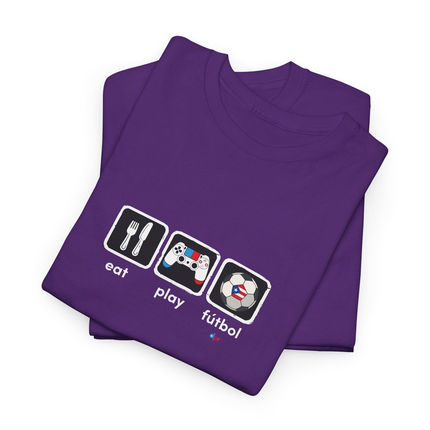 Eat Play Fútbol Graphic Tee | Puerto Rican Flag Soccer Shirt | Unisex Heavy Cotton T-Shirt