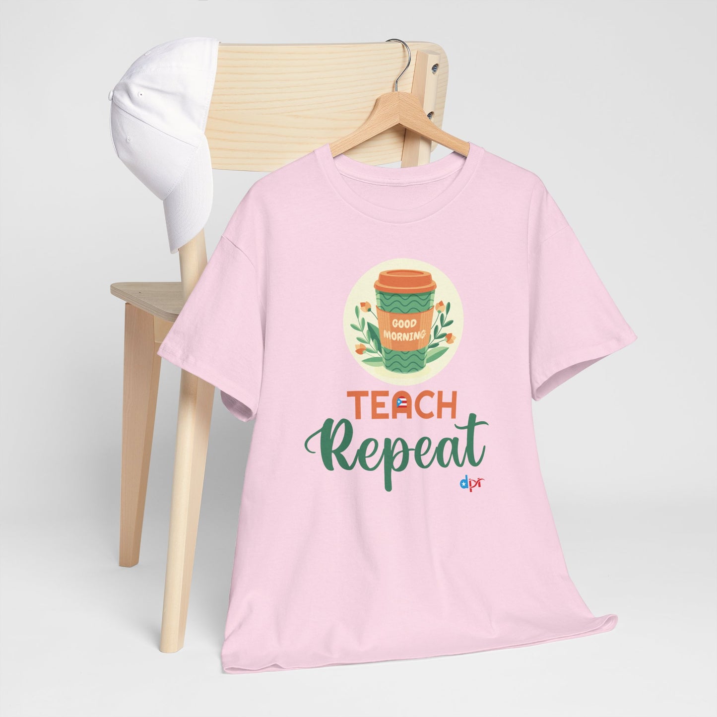 Coffee Teach Repeat - Back to School Boricua Teacher Heavy Cotton Tee