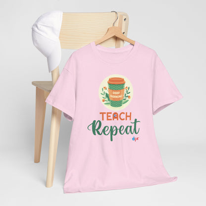 Coffee Teach Repeat - Back to School Boricua Teacher Heavy Cotton Tee