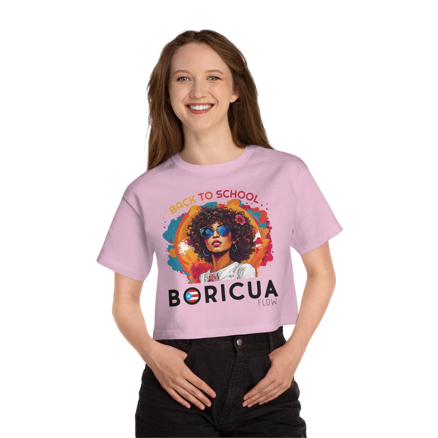 Back To School Boricua Girl Flow Black T Shirt Flowy Cropped Tee