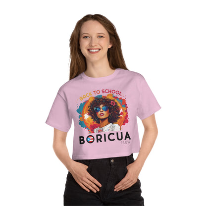 Back To School Boricua Girl Flow Black T Shirt Flowy Cropped Tee