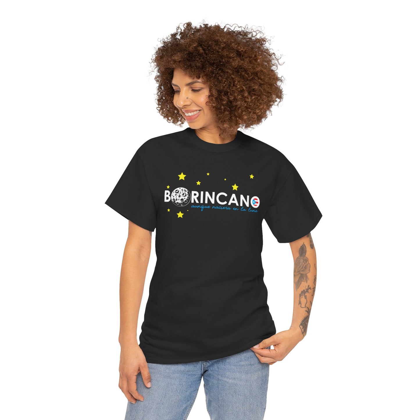BORINCANO aunque naciera en la luna STARS Unisex Heavy Cotton Tee