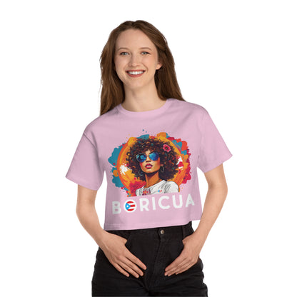 Boricua Girl Black Women's Flowy Cropped Tee