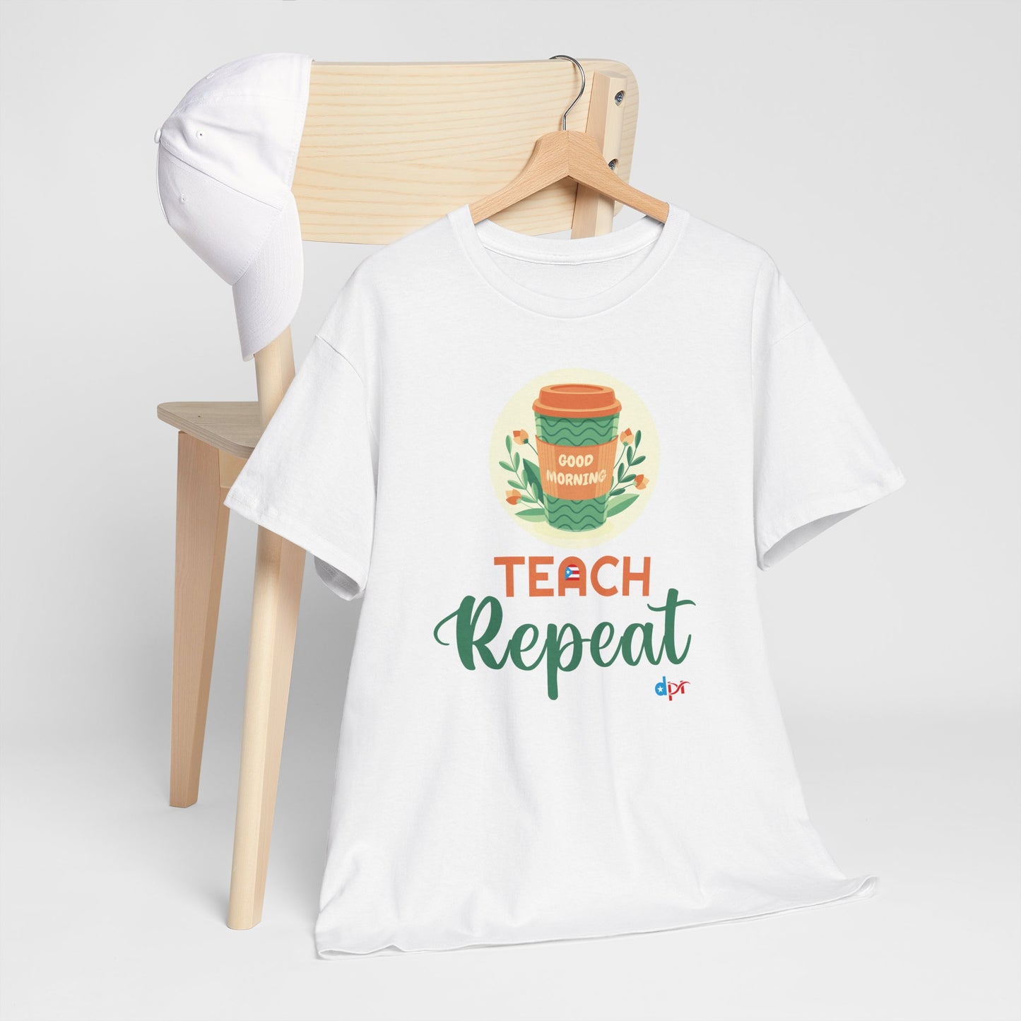 Coffee Teach Repeat - Back to School Boricua Teacher Heavy Cotton Tee