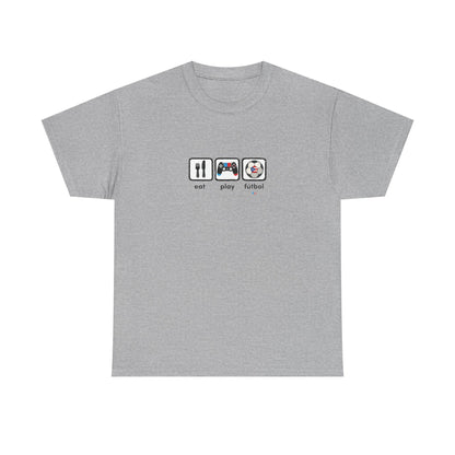 Eat Play Fútbol Graphic Tee | Puerto Rican Flag Soccer Shirt | Unisex Heavy Cotton T-Shirt