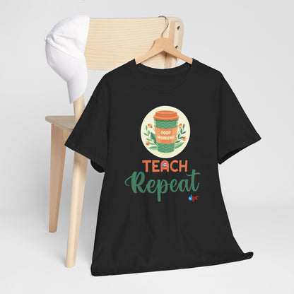 Coffee Teach Repeat - Back to School Boricua Teacher Heavy Cotton Tee