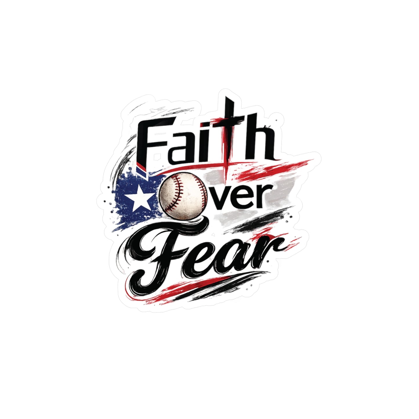 Faith Over Fear Christian Baseball Sticker | Puerto Rican Flag Waterproof Kiss-Cut Vinyl Decal