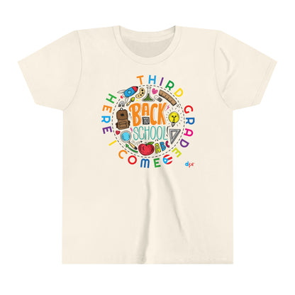 Third Grade Here I Come Back to Shool Boricua Youth Short Sleeve Tee