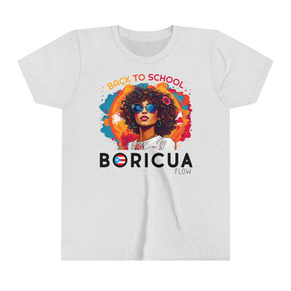 Back to School Boricua Girl Flow Black Youth Short Sleeve Tee