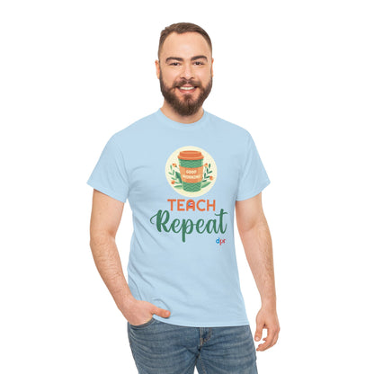 Coffee Teach Repeat - Back to School Boricua Teacher Heavy Cotton Tee