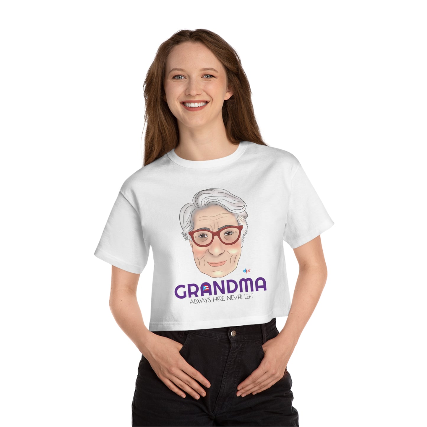 Abuela Boricua Always Here Never Left Women's Flowy Cropped Tee