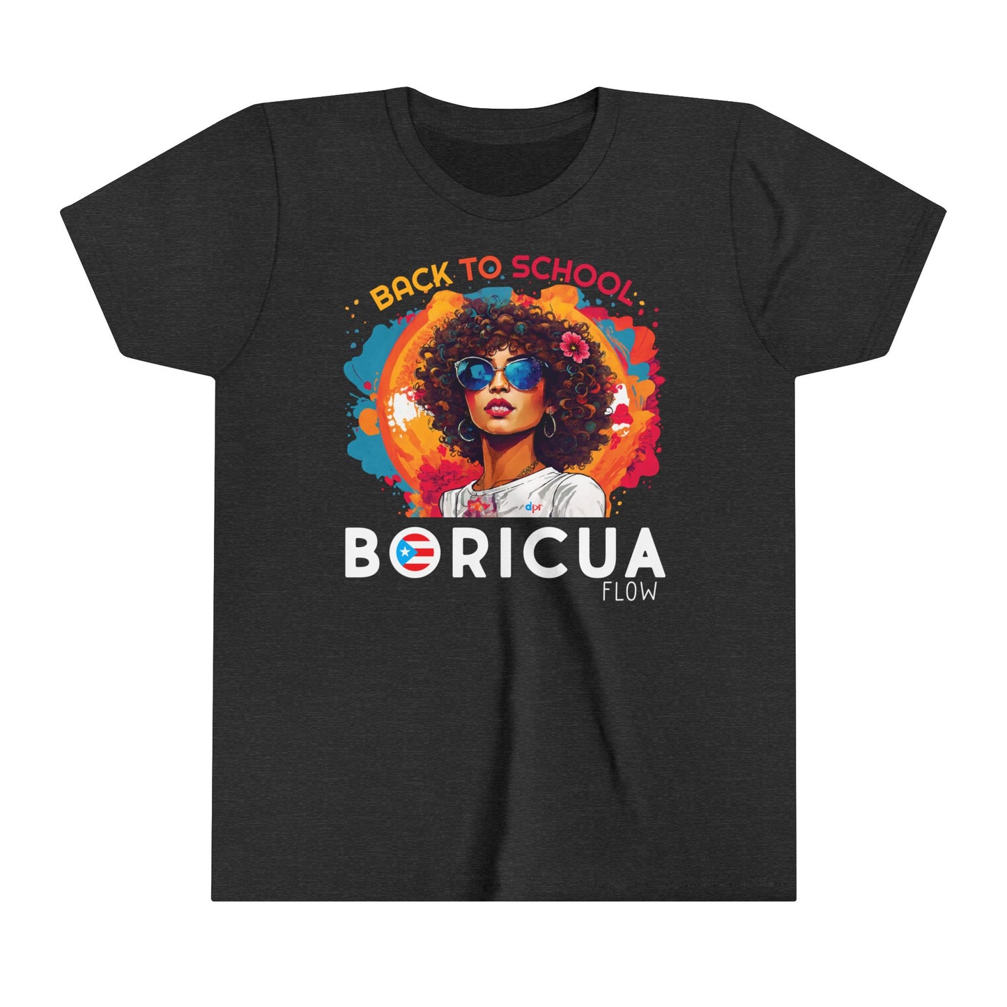 Back to School Boricua Girl Flow Black Youth Short Sleeve Tee