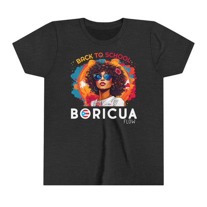 Back to School Boricua Girl Flow Black Youth Short Sleeve Tee