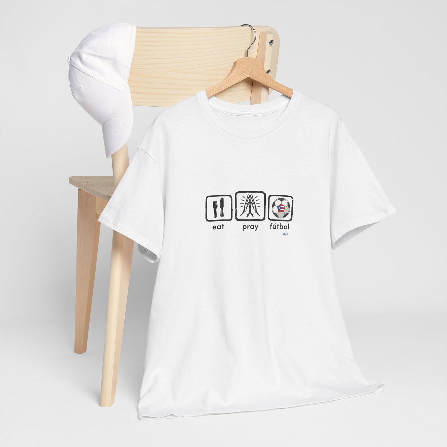 Eat Play Fútbol Graphic Tee | Puerto Rican Flag Soccer Shirt | Unisex Heavy Cotton T-Shirt