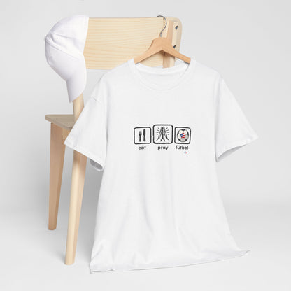 Eat Play Fútbol Graphic Tee | Puerto Rican Flag Soccer Shirt | Unisex Heavy Cotton T-Shirt