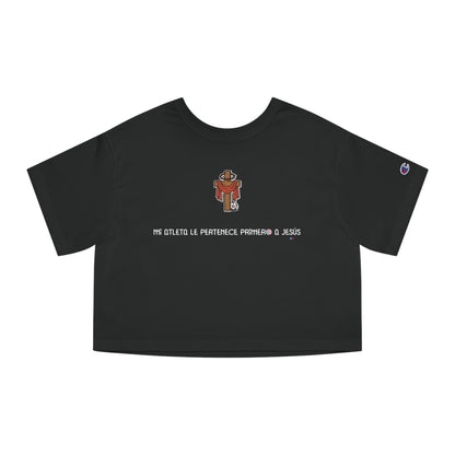 Mi Atleta Pertenece Primero a Jesús | Puerto Rico Faith Cross Soccer ball Cropped Tee | Women's Flowy Crop Top
