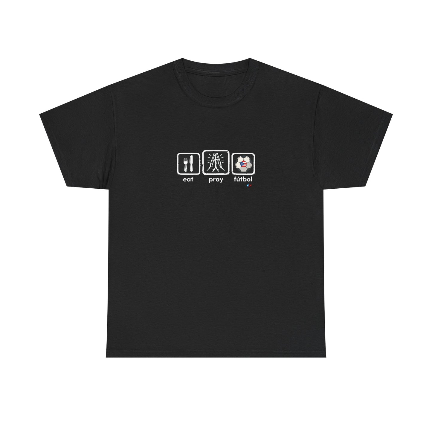 Eat Play Fútbol Graphic Tee | Puerto Rican Flag Soccer Shirt | Unisex Heavy Cotton T-Shirt