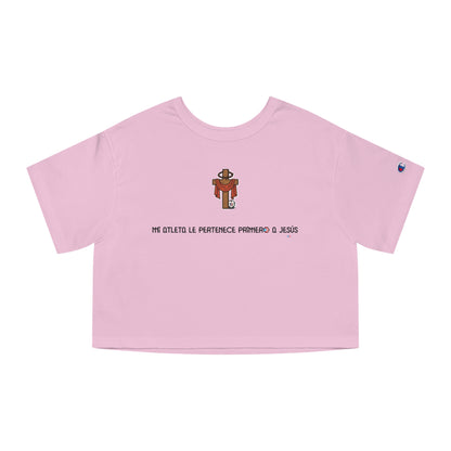 Mi Atleta Pertenece Primero a Jesús | Puerto Rico Faith Cross Soccer ball Cropped Tee | Women's Flowy Crop Top
