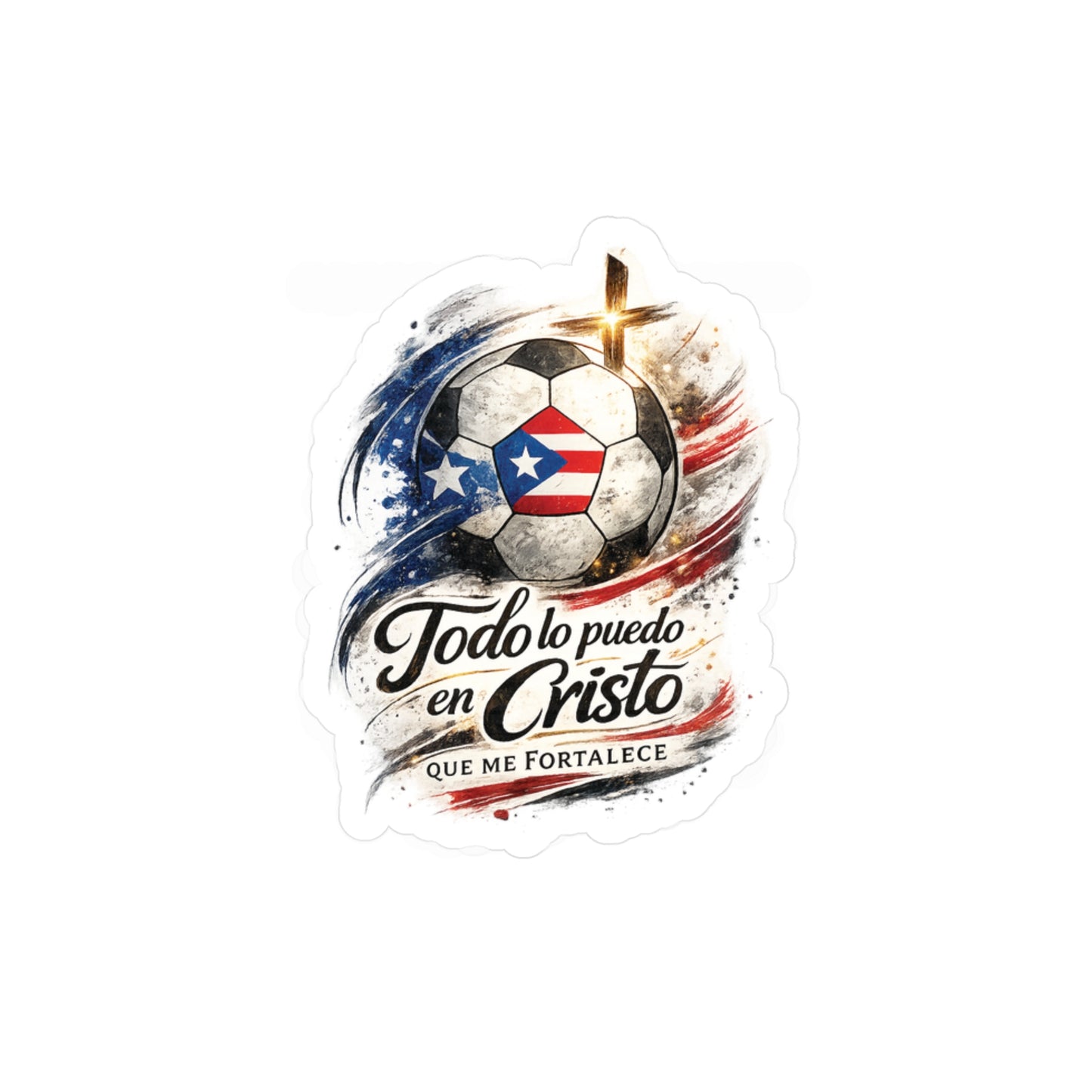 Todo lo puedo en Cristo Puerto Rican Flag Soccer Ball Waterproof Kiss-Cut Vinyl Decal