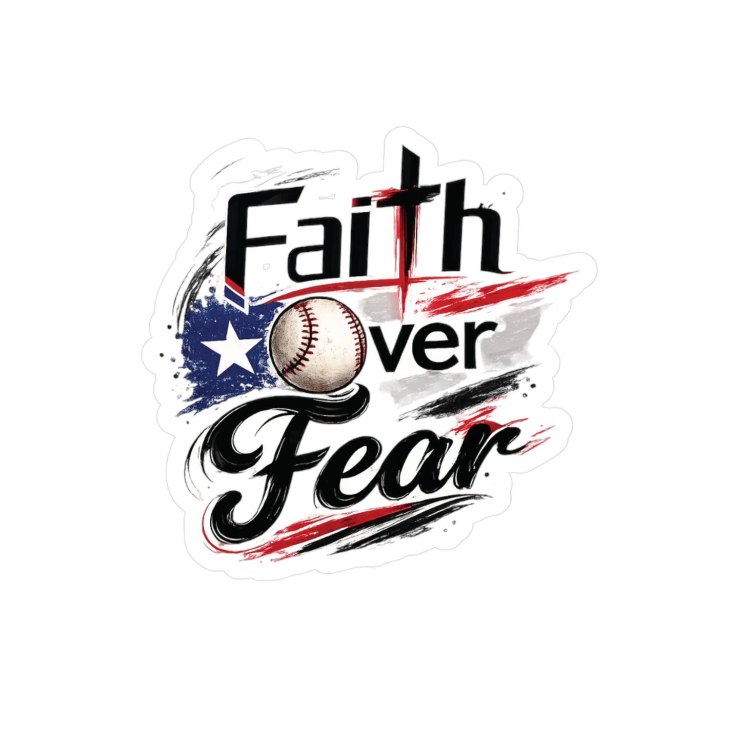 Faith Over Fear Christian Baseball Sticker | Puerto Rican Flag Waterproof Kiss-Cut Vinyl Decal