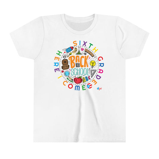 Sixth Grade Here I Come Back to Shool Boricua Youth Short Sleeve Tee
