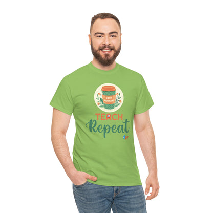 Coffee Teach Repeat - Back to School Boricua Teacher Heavy Cotton Tee